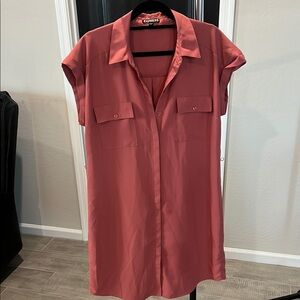Express Terracotta Button-Down T-Shirt Dress